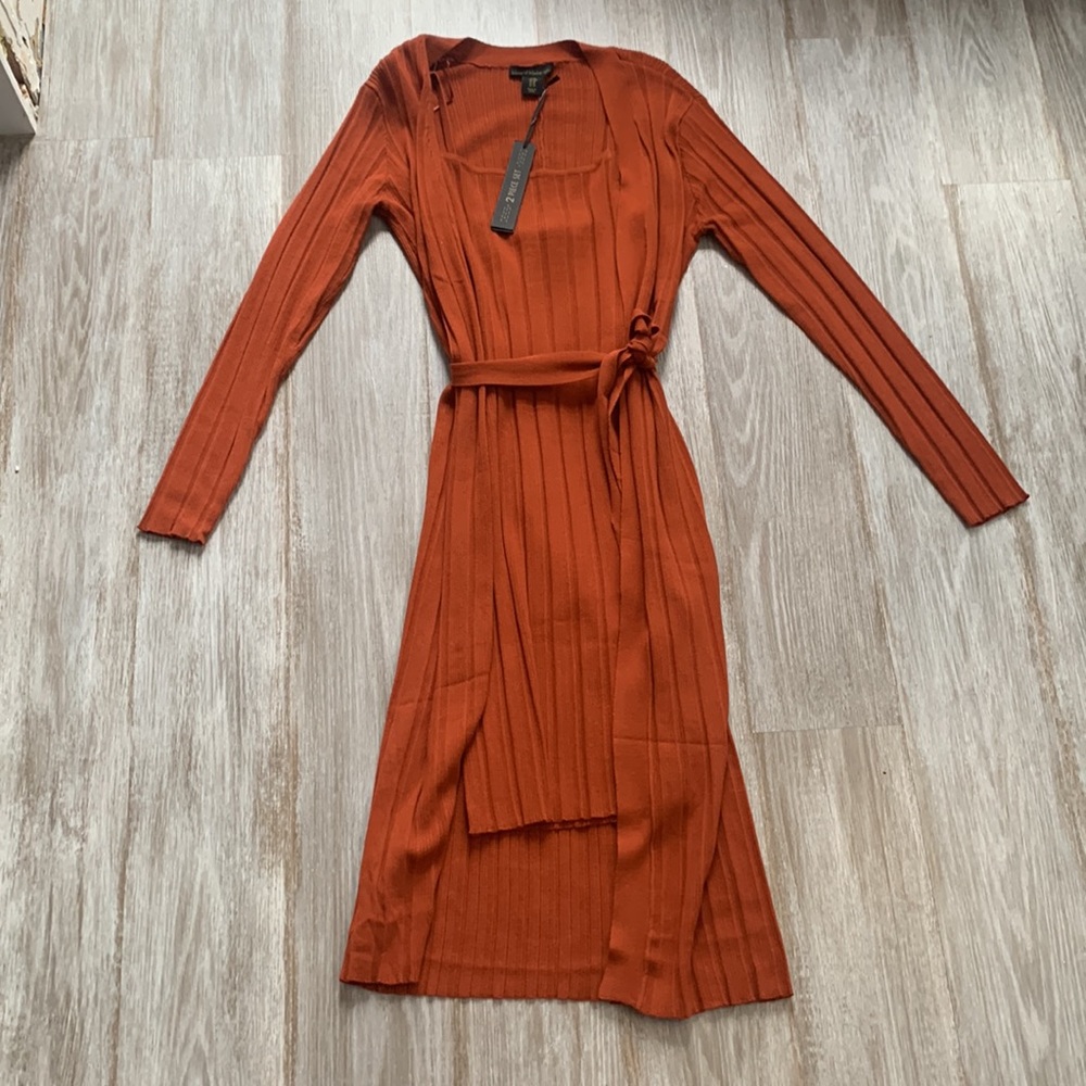 Ribbed Sweater Dress With Matching Duster Cardigan